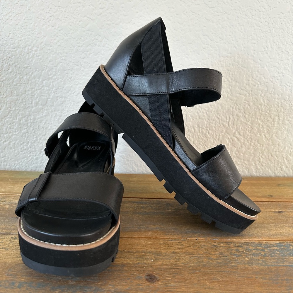 Eileen Fisher Luck Smooth Leather Wedge Sandal